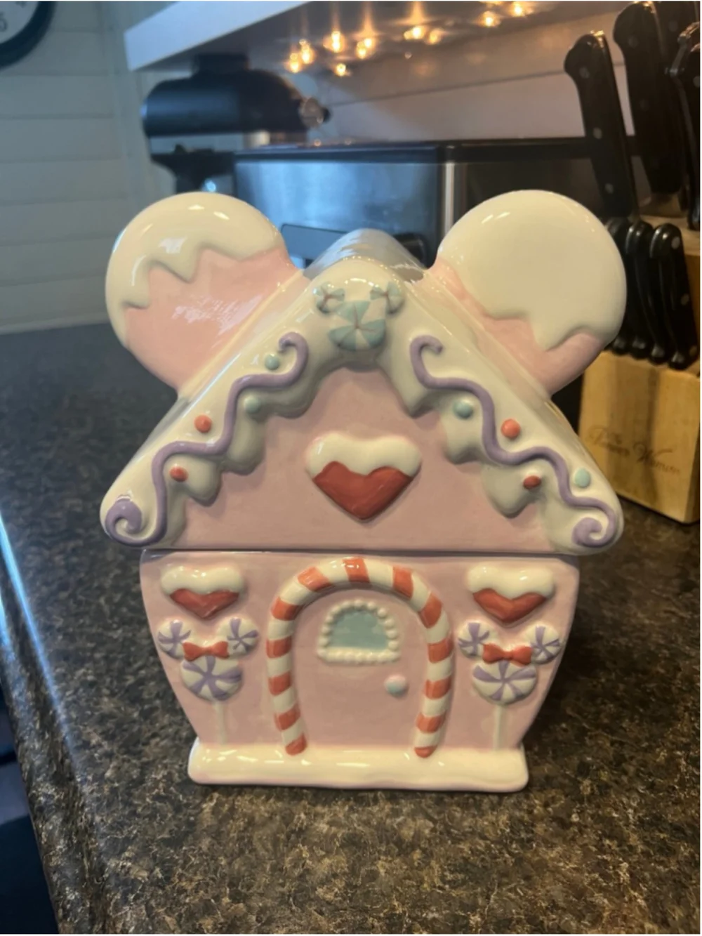 New Christmas Disney Minnie Mouse Gingerbread House Cookie Jar Canister